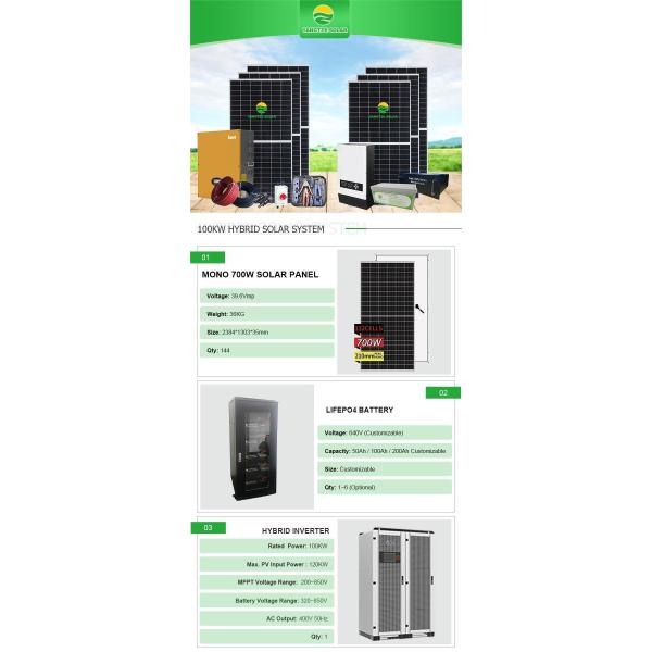 100KW Integrated Hybrid Off Grid Solar System Residential Energy Backup
