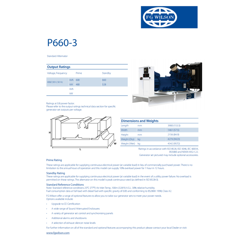 FG Wilson Diesel Generator 480kw 600kva with Perkins Engine and Water Cooling System