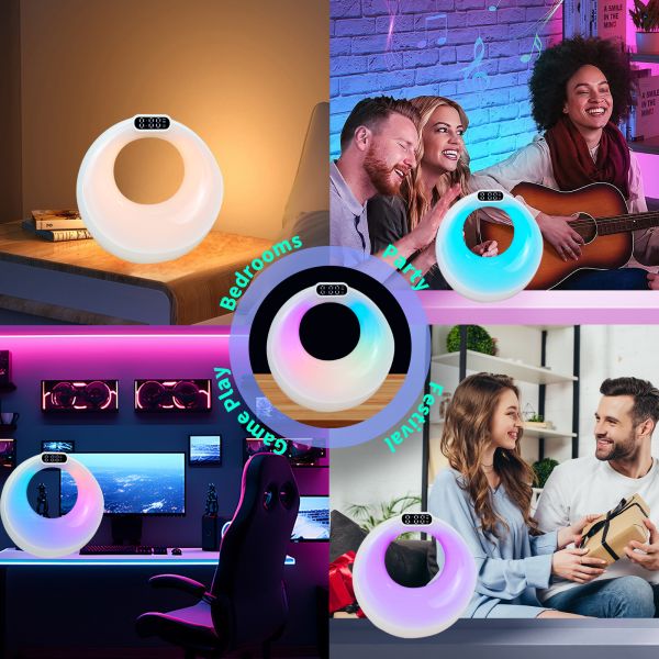 Wake-Up Lights Smart Speaker App Control Deep Bass Wireless Lamp Multifunction Bluetooth Bedside Night Light Alarm Clock