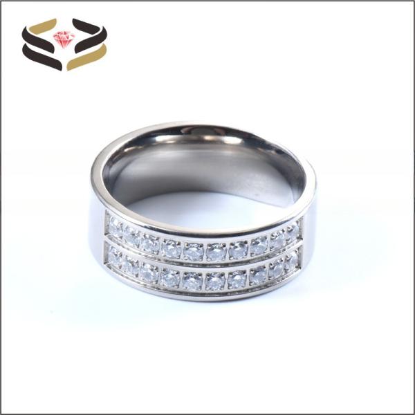 Men Wedding Silver Titanium Rings 8mm With Cubic Zircon Inlay