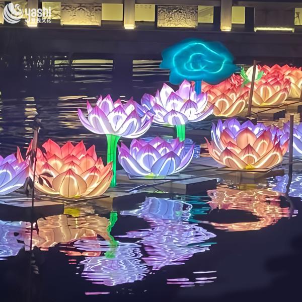 Custom Floating Water Lotus LED Lantern, Large Illuminated Water Lily Light Sculpture for Lake & Water‑Side Light Festival