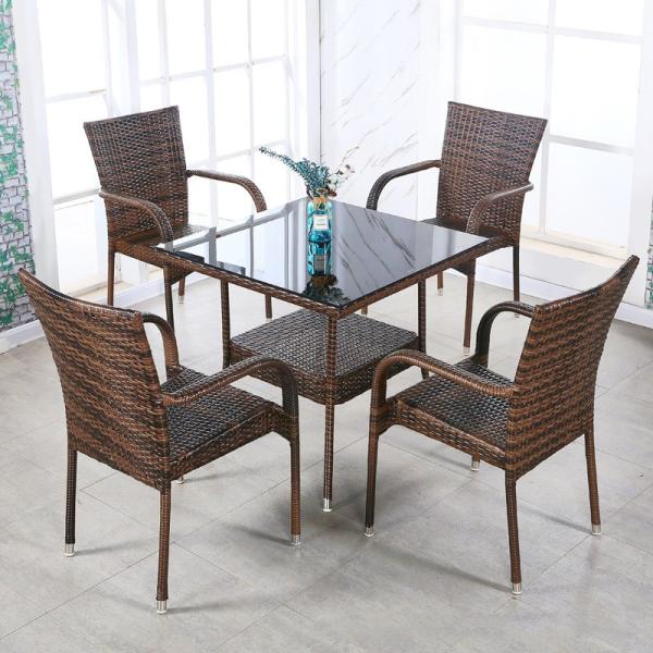 Garden Chair Set 7-Piece Wicker Patio Dining Furniture with Rectangular and Round Table