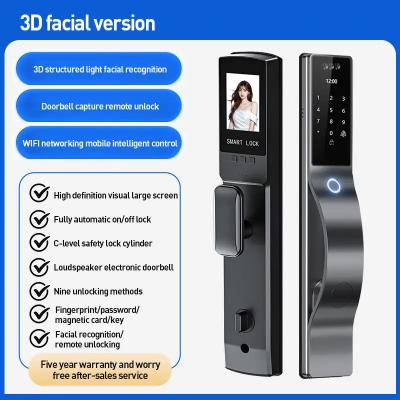 3D Face Recognition Digital Smart Door Lock Aluminum Wood Door for Home Security