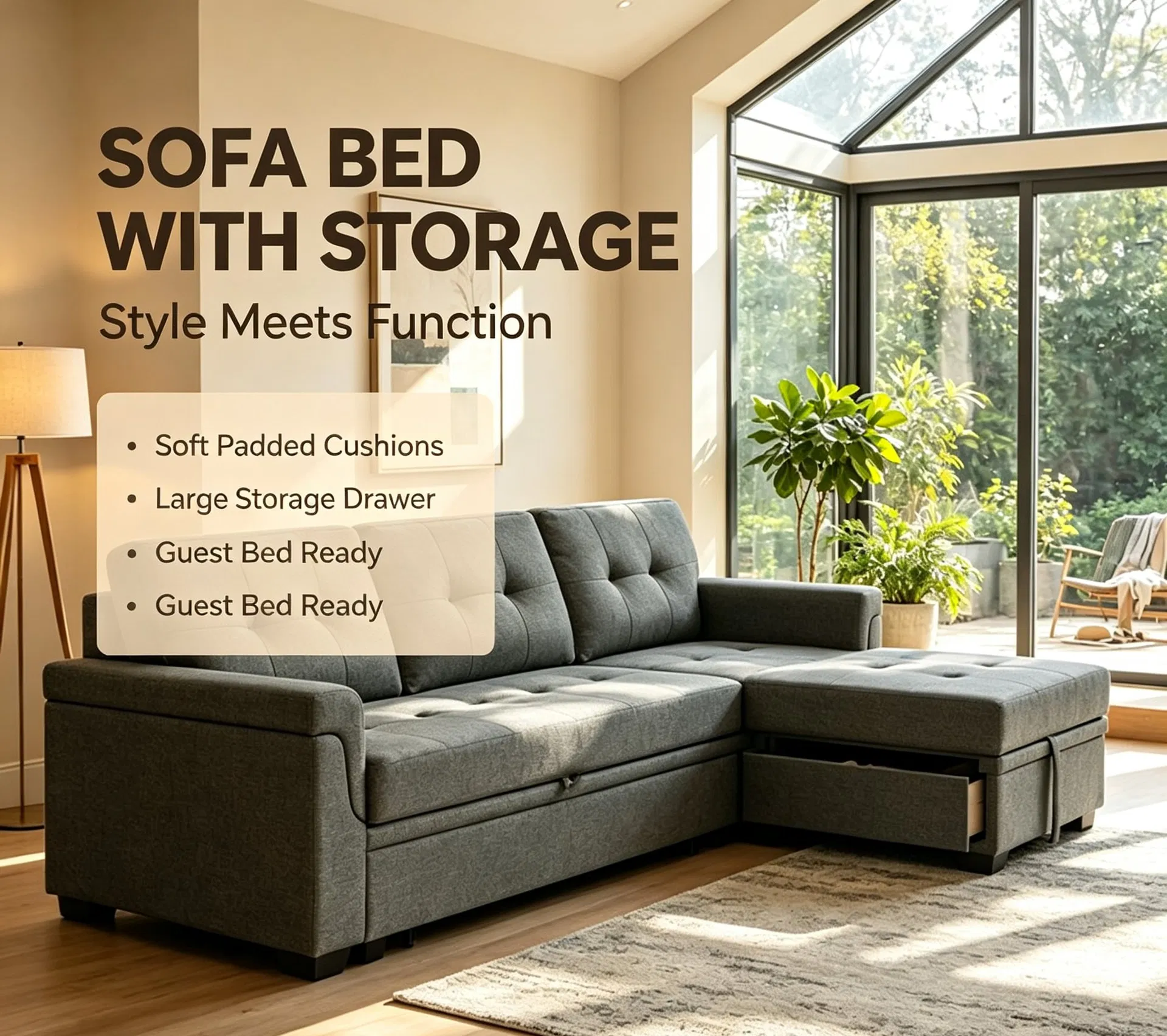 Hand Tufted Fabric Pull out Sleeper Sofa Bed for Luxury Small Apartment Decor