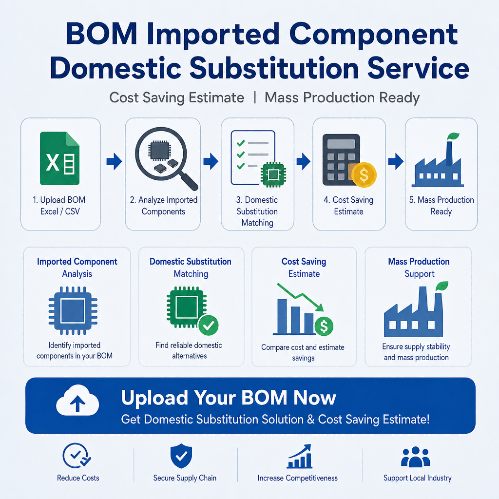 BOM Imported Component Domestic Substitution Service Cost Saving Estimate Mass Production