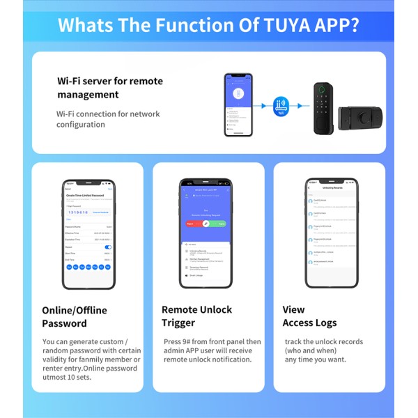 Yagu Tuya APP IP55 Waterproof Door Lock for Home/Office Bull Head Fingerprint Password Lock Outdoor Single & Double Fingerprint