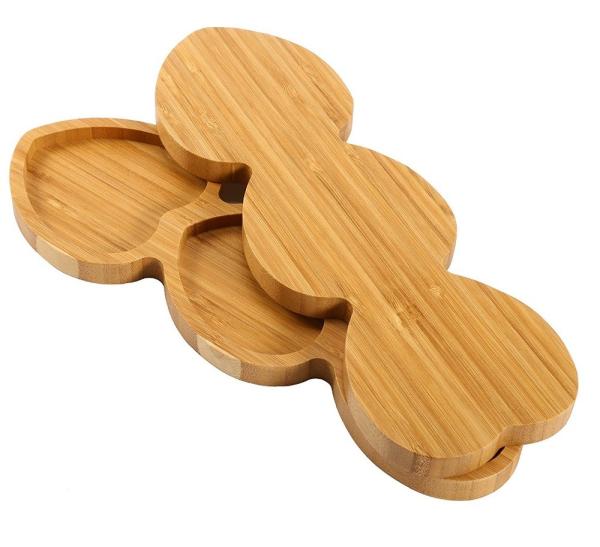 Portable Fancy Bamboo Wooden Food Serving Platters 3 Heart Shape Design