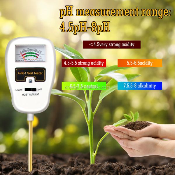 4-in-1 Soil Tester Soil Moisture Fertility Tester 90 Rotation Down Angle Design No Battery Requirements Soil Ph Meter