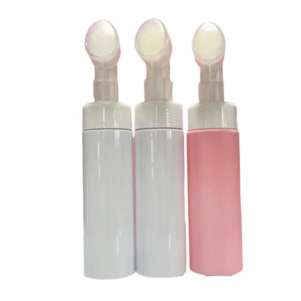 Cosmetic Facial Cleanser 50ml 100ml 150ml Pink White Pink Pet Foam Pump Bottle With Eva Silicone Brush