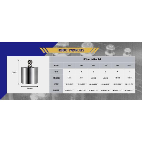 Scale Balance Calibration Weight Set With Case-10-500g (8pcs: 10g,20g,20g,50g,100g,100g,200g,500g) 8pcs Is 1000 Gram