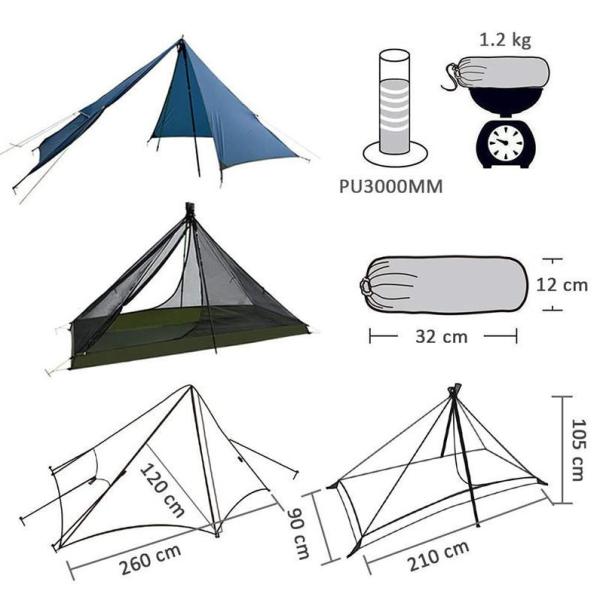Wild Double Layer Trekking Pole Tent 1 Person Ultralight Backpack Waterproof Outdoor Mountaineering