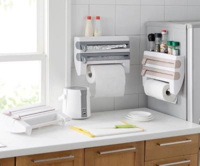 Plastic Towel Kitchen Foil Dispenser Cling Film Roll Holder Cutter Wall Mounted