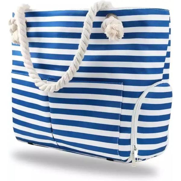 Extra Large Zipper Washable Beach Tote Two Compartment Waterproof With Front Pocket