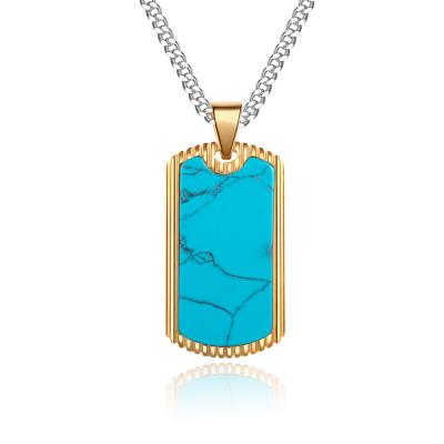 Collier de pendentif carré en acier inoxydable pour hommes Collier de pendentif chrétien avec chaîne d'incrustation bleue
