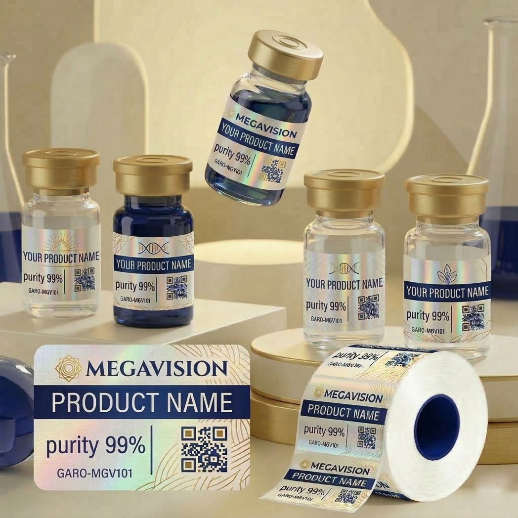 Custom OEM ODM 10ml 3ml Holographic Vinyl Cosmetic Packaging Label Waterproof Sticker for Glass Vial Laboratory