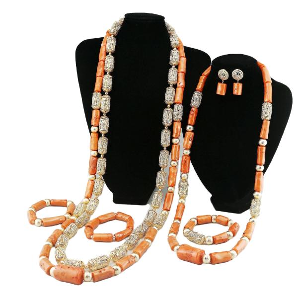 Orange Coral Beads Crown Dubai Necklace Jewelry Beads Indian Bridal Orange Jewellery Set