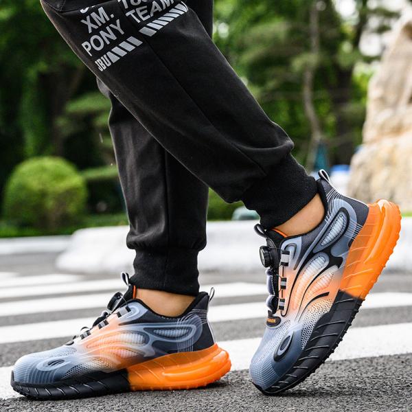 Summer BOA Rotating Button Work Shoes KPU Flying Knit Comfortable Safety Shoes Kevlar Anti-stab TPU Popcorn Shoe Sole Work Shoes