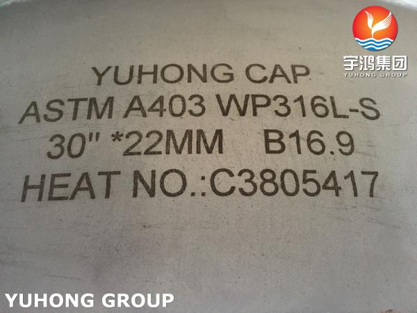 ASME B16.9 Buttweld Pipe Fiting ASTM A403 WP316L Stainless Steel Cap