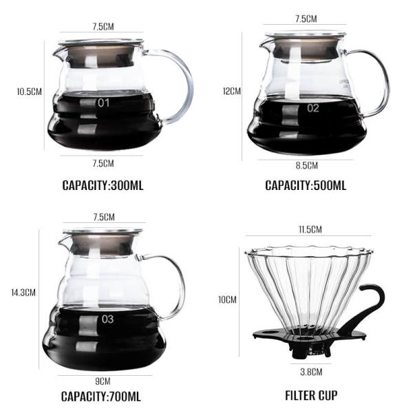 B2B 300ml Glass Pour Over Coffee Maker with Stainless Steel Filter&Wood Sleeve–Camping Brewing Pot