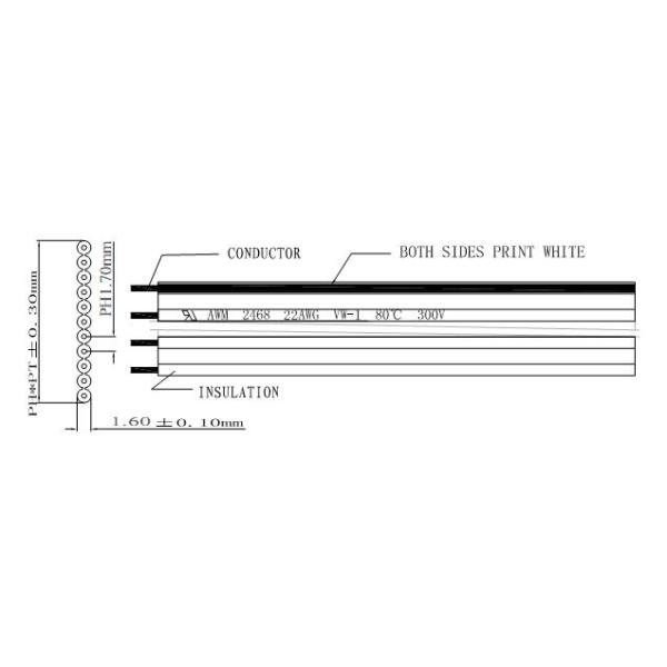 PVC Flat Ribbon Cable UL2468 #22AWG 10Pins 1.70mm Pitch