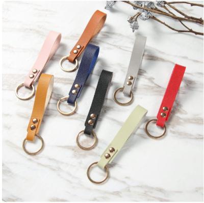 Custom Embossed Logo PU Leather Keychain Metal Strap Blank Solid Color Keyring