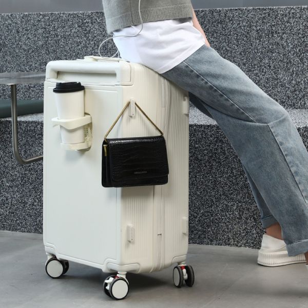 Valise PC 20/24/28 pouces Valise en aluminium avec roues à 360° et barre de chariot réglable bonne qualité voyage pratique