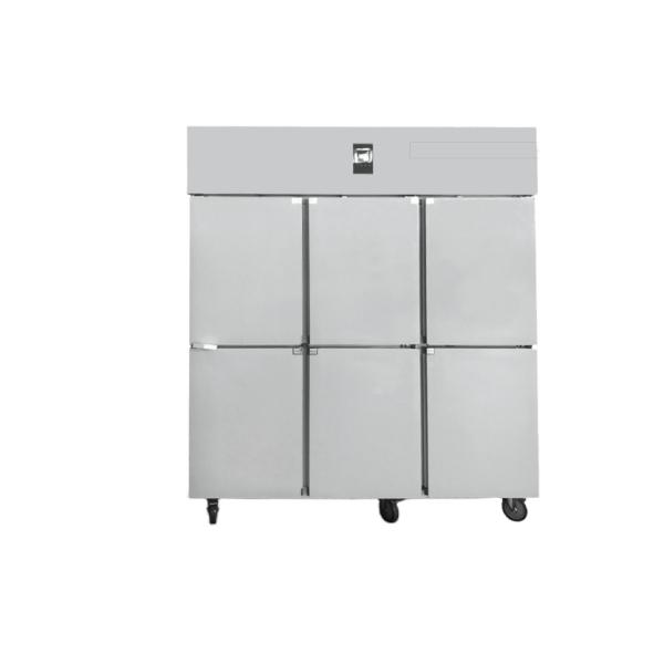 Équipement de cuisine commerciale Congélateur vertical 6 portes Réfrigérateur refroidisseur avec éclairage LED Refroidissement par ventilateur Réfrigérateur refroidi par air avec plateaux