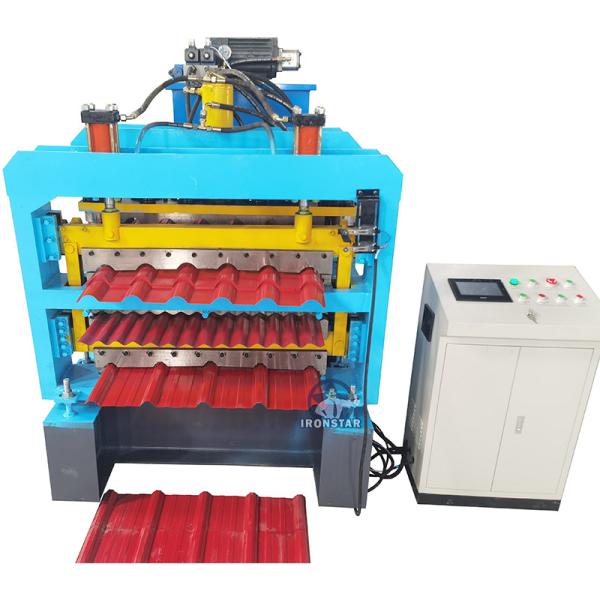 “Automatic Three Layer Roll Forming Machine for Roof and Wall Corrugated Sheet PLC Control Glazed Tile Color Steel Three Layer Machine”