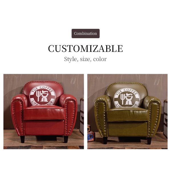 Nidea #8956-1 American Retro Handmade Armchair Sofa with Genuine Leather Seat Antique High Back Design for Living Room Bedroom Hotel Cafe Bar