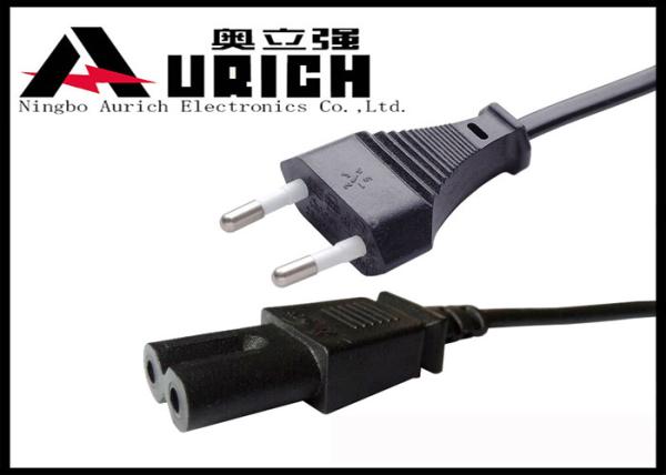 Custom AC European Power Cord 2 Pin Plug , EU Extension Cord 2.5A 250V