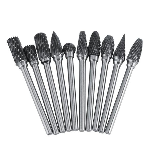 Alta dureza 6.35mm Burrs de carburo com hastes de aço Burr conjunto de dentes padrão Bidentate padrão