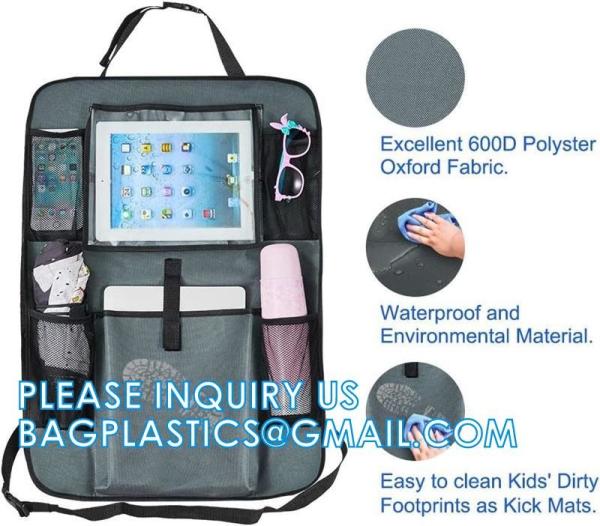 Car Backseat Organizer With Table Holder, Storage Pockets Seat Back Protectors Kick Mats For Kids Toddlers