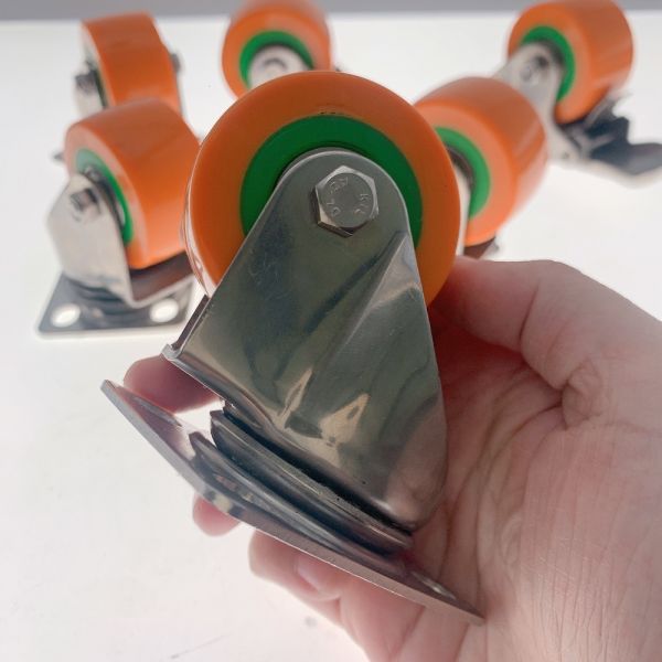 2 Inch Orange PU Industrial Caster Wheel with Double Ball Bearing 50mm Diameter and 150kg Load Capacity