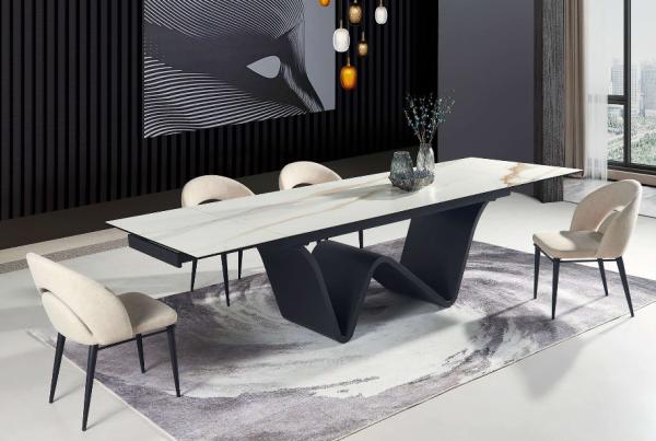 Foshan Furniture Extendable Dining Table and Chairs Folding Modern Luxury Extendable Rectangle Sintered Stone Dining Tables Set