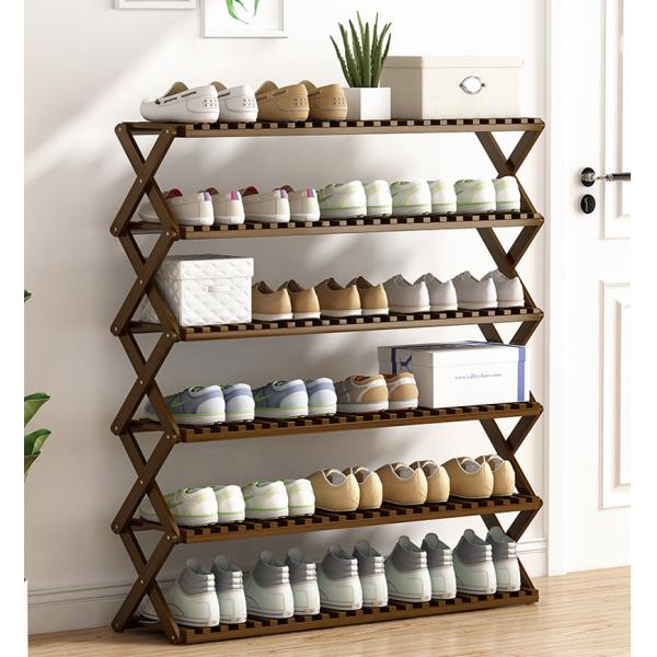 Bamboo Foldable Shoe Rack Free-standing Storage Shelf for Hallway Entryway Bedroom Mail Packing Y Bamboo Narrow Organizer