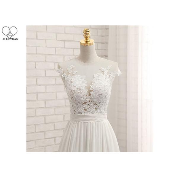 High Slit A Line Bridal Gowns / Cream Colour Wedding Gown Open Back Pleated Tail