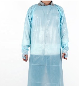 Custom Bule Disposable Protective Coveralls , CPE Long Sleeve Plastic Apron