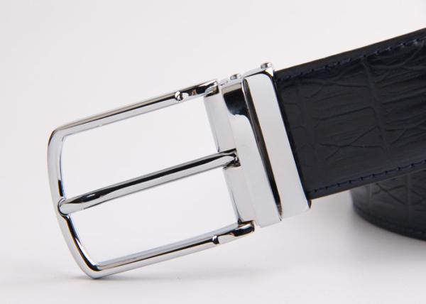 Custom Mens Black And Brown Reversible Leather Belt With Strap Embossed Printing