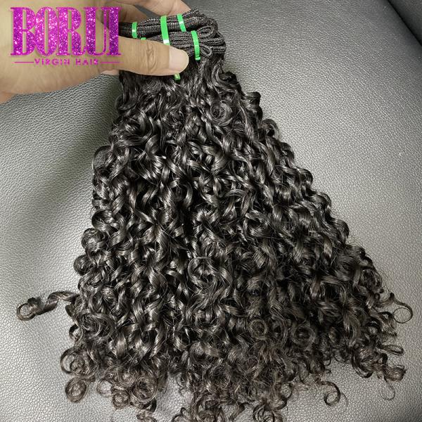 Super Double Drawn Human Hair Funmi Pixie Curl Hair Bundles Water Wave Natural Color
