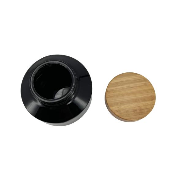 Black Glass Cosmetic Cream Jar With Bamboo Lid 30ml 50ml Facial Cream Containers