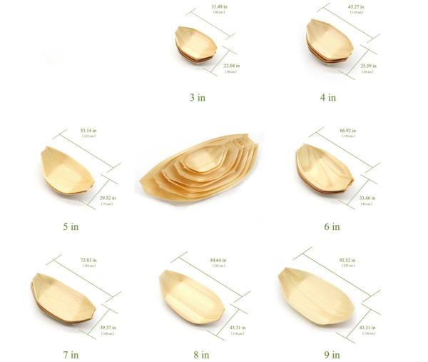 Party Occasion Compostable Wooden Boat Sushi Packaging Container Poplar Wood Material