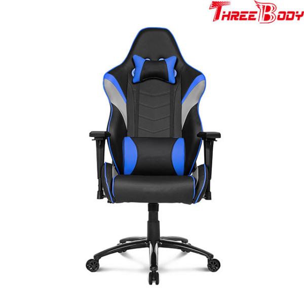 PU Leather X Racer Gaming Chair , Black And Blue Car Seat Computer Chair