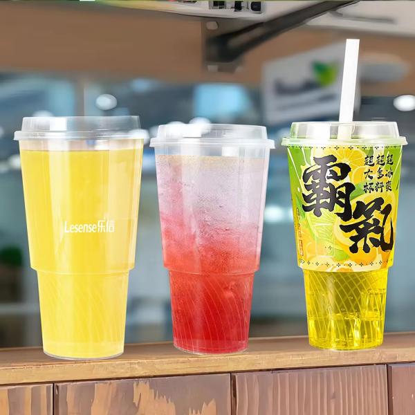 PP Material 108 Caliber 1000ml Torch Shaped Milk Tea Plastic Cup Manufacturer's with Customizable Logo 