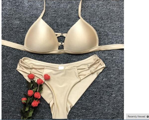 Womail Sexy Beach Bikini Set Mid Waisted Women Solid Color Sport Split Swimwear