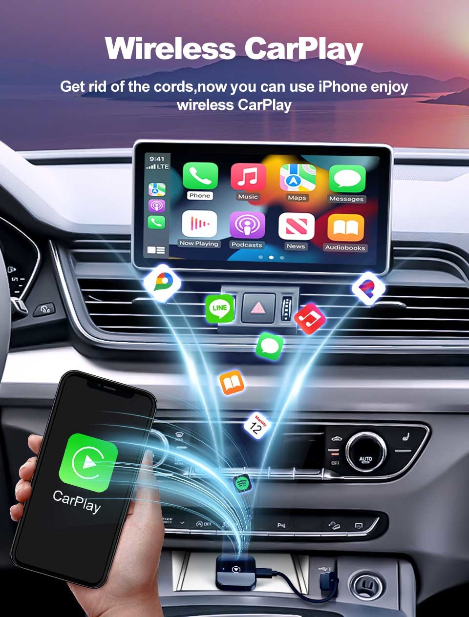 CP AA Carplay Wireless Android Auto Adapter For Audi A8 2017-2024