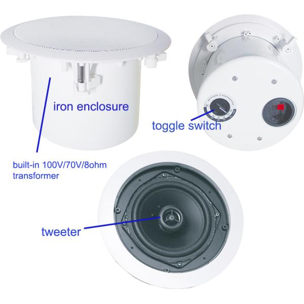 10W/5W/2.5W Ceiling Speaker Iron Sound PA System Speaker 100-20KHZ 88DB