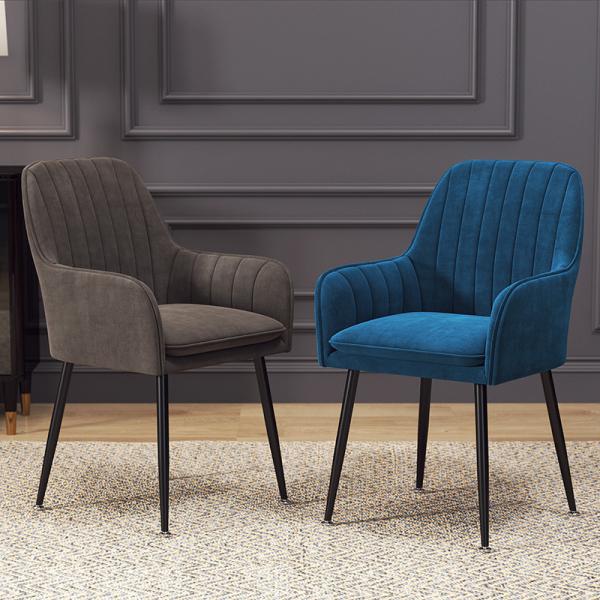 Blue Velvet Fabric Dining Chair Restaurant Dining Room Armchair Modern Simplicity