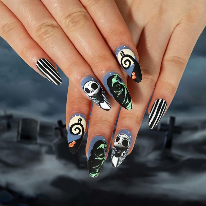 Wholesale Halloween Holiday Press On Nails Ghost Pumpkin Spider Web Design OEM