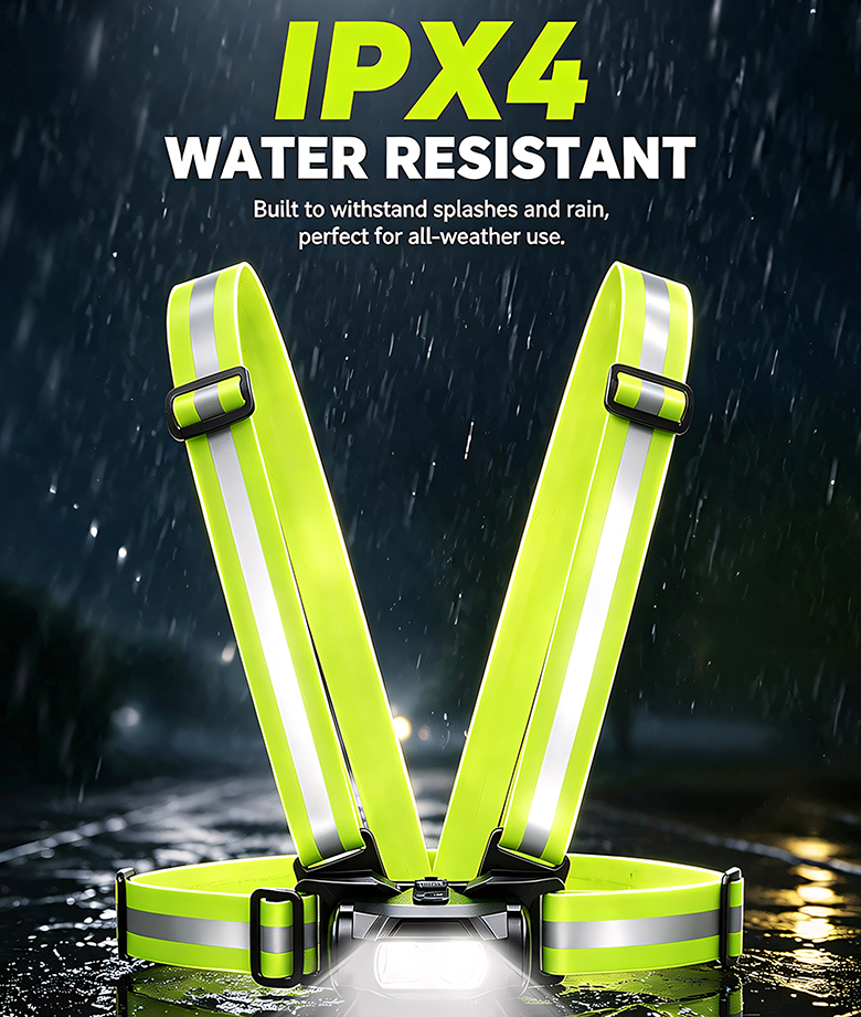 IPX4 Waterproof Chest-Mount Work Light with Dual-Light Source and Reflective Strap for Hands-Free Night Work