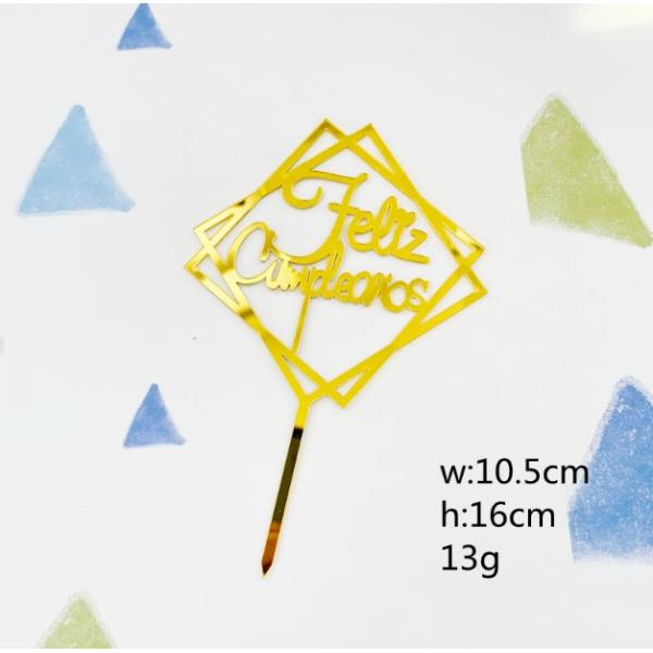 Экстракласс торта экстраклассов W11xH16cm именниного пирога с днем рождений золота Feliz Cumpleanos серебряный акриловый